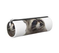 Cykazhst Hairy Raccoon Leather Pencil Case Pencil Pouch Cute Zippered Pen Case for Work & Office Silver