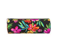 Cykazhst Hawaiian Colorful Flower Leather Pencil Case Pencil Pouch Cute Zippered Pen Case for Work & Office Gold