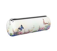 Cykazhst Hydrangeas Daisies Butterflies Leather Pencil Case Pencil Pouch Cute Zippered Pen Case for Work & Office Silver