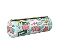 Cykazhst I Love The 90s Illustration Leather Pencil Case Pencil Pouch Cute Zippered Pen Case for Work & Office Gold