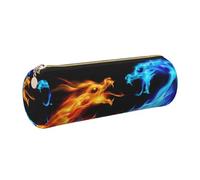 Cykazhst Ice and Fire Dragons Leather Pencil Case Pencil Pouch Cute Zippered Pen Case for Work & Office Gold