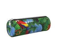 Cykazhst Macaw and Toucan Perching of American Rainforests Leather Pencil Case Pencil Pouch Cute Zippered Pen Case for Work & Office Silver