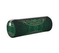 Cykazhst Mandala Style Floral Circle Antique Swirls Leather Pencil Case Pencil Pouch Cute Zippered Pen Case for Work & Office Silver