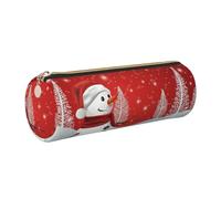 Cykazhst Merry Christmas Day Leather Pencil Case Pencil Pouch Cute Zippered Pen Case for Work & Office Gold