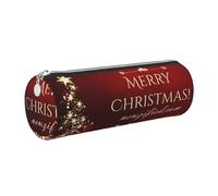 Cykazhst Merry Christmas Leather Pencil Case Pencil Pouch Cute Zippered Pen Case for Work & Office Silver