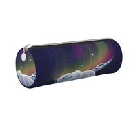 Cykazhst Northern Lights Polar Bear Leather Pencil Case Pencil Pouch Cute Zippered Pen Case for Work & Office Silver