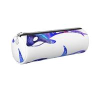 Cykazhst Orca Killer Whale Leather Pencil Case Pencil Pouch Cute Zippered Pen Case for Work & Office Silver