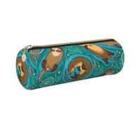 Cykazhst Otters in Love Leather Pencil Case Pencil Pouch Cute Zippered Pen Case for Work & Office Gold