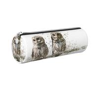 Cykazhst Owl On The Tree Branch Leather Pencil Case Pencil Pouch Cute Zippered Pen Case for Work & Office Silver