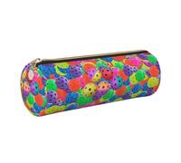 Cykazhst Pickleball Balls Colors Pattern Leather Pencil Case Pencil Pouch Cute Zippered Pen Case for Work & Office Gold