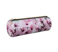 Cykazhst Pink Cherry Blossoms Leather Pencil Case Pencil Pouch Cute Zippered Pen Case for Work & Office Gold