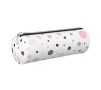 Cykazhst Pink Gray White Modern Polka Dot Pattern Leather Pencil Case Pencil Pouch Cute Zippered Pen Case for Work & Office Silver