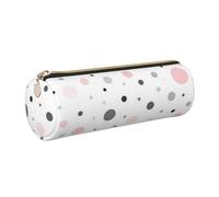 Cykazhst Pink Gray White Modern Polka Dot Pattern Leather Pencil Case Pencil Pouch Cute Zippered Pen Case for Work & Office Gold