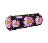 Cykazhst Polka Dot Pink Flower Leather Pencil Case Pencil Pouch Cute Zippered Pen Case for Work & Office Gold