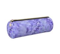 Cykazhst Purple Lavender Colored Flowers Leather Pencil Case Pencil Pouch Cute Zippered Pen Case for Work & Office Gold