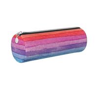 Cykazhst Rainbow Colored Striped Leather Pencil Case Pencil Pouch Cute Zippered Pen Case for Work & Office Silver