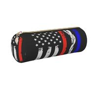 Cykazhst Red Stripe Firefighter USA Flag Leather Pencil Case Pencil Pouch Cute Zippered Pen Case for Work & Office Gold