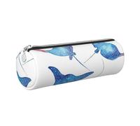 Cykazhst Sea Animals Stingrays Leather Pencil Case Pencil Pouch Cute Zippered Pen Case for Work & Office Silver
