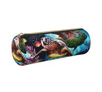Cykazhst Sea Turtles Diamond Painting Leather Pencil Case Pencil Pouch Cute Zippered Pen Case for Work & Office Gold