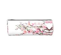 Cykazhst Tempting Cherry Blossoms Leather Pencil Case Pencil Pouch Cute Zippered Pen Case for Work & Office Silver