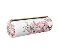 Cykazhst Tempting Cherry Blossoms Leather Pencil Case Pencil Pouch Cute Zippered Pen Case for Work & Office Gold