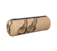 Cykazhst Two Giraffe Running On The Barren Leather Pencil Case Pencil Pouch Cute Zippered Pen Case for Work & Office Silver