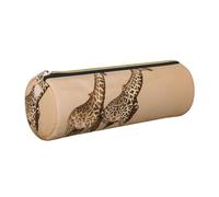 Cykazhst Two Giraffe Running On The Barren Leather Pencil Case Pencil Pouch Cute Zippered Pen Case for Work & Office Gold