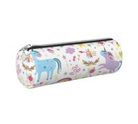 Cykazhst Unicorns Pink Leather Pencil Case Pencil Pouch Cute Zippered Pen Case for Work & Office Silver