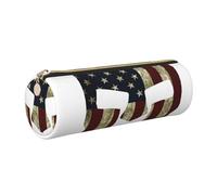 Cykazhst USA Flag American Spartan Leather Pencil Case Pencil Pouch Cute Zippered Pen Case for Work & Office Gold