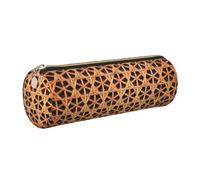 Cykazhst Wicker Woven Grid Leather Pencil Case Pencil Pouch Cute Zippered Pen Case for Work & Office Gold