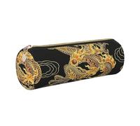 Cykazhst Yellow Dragon Black Background Leather Pencil Case Pencil Pouch Cute Zippered Pen Case for Work & Office Gold