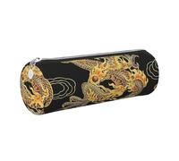 Cykazhst Yellow Dragon Black Background Leather Pencil Case Pencil Pouch Cute Zippered Pen Case for Work & Office Silver