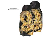 Cykazhst Yellow Dragon Black Background Print Car Seat Covers 2 Pcs, Universal Front Car Seat Covers Fit Most Vehicle, Cars, Sedan, Truck, Suv, Vans