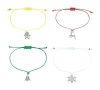 Cykdohy 4PCS Set Christmas Charm Bracelet for Women Vintage Xmas Tree Elk Snowflake Gingerbread Man Pendant Handmade Adjustable Braided Rope Couple Friendship Holiday Gifts Party Favors Jewelry