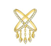 Cykdohy Criss Cross Band Statement Ring for Women CZ Adjustable Exaggerated X Shape Open Stackable Waterdrop Rhinestones Tassel Chain Fashion Finger Jewelry Engagement Wedding Promise Eternity Gifts