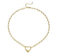 Cykdohy Simple Open Heart Pendant Necklace Stainless Steel Paperclip Link Chain Choker Minimalist Floating Hollow Love Hearted Charm Fashion Jewelry for Women Girlfriend Wife, One Size, Stainless