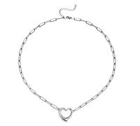 Cykdohy Simple Open Heart Pendant Necklace Stainless Steel Paperclip Link Chain Choker Minimalist Floating Hollow Love Hearted Charm Fashion Jewelry for Women Girlfriend Wife, One Size, Stainless