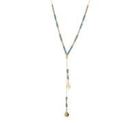 Cykdohy Turquoise Beaded Lariat Y Necklace for Women Long Adjustable Bohemian Handmade Sweater Chain Round Disc Pendant Necklaces Boho Western Cowgirls Retro Natural Gemstone Jewelry Gifts
