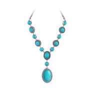 Cykdohy Vintage Oval Turquoise Y-Shaped Pendant Necklace for Women Long Western Bohemian Handmade Beaded Chain Necklaces Boho Trendy Cowgirl Retro Natural Green Gemstone Collar Bib Jewelry Gifts