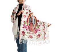 Cylanta Virgen de Guadalupe Shawl Wraps, Virgin Mary Blanket Scarf with Rose, Soft Shawls Catholic Gifts for Woman Mother, White, Large standard