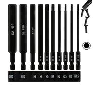 CYLBAQ 10 Pieces 100 mm Hex Screwdriver Bits Set 1.5/2/2.5/3/4/5/6/8/10/12 mm, 1/4 Inch Hex Shank S2 Impact Wrench Bit Set for Cordless Screwdrivers Magnetic Hexagon Screwdriver Bit Set