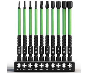 CYLBAQ 10PCS Impact Drill Allen Key Bit Set 100mm, Magnetic Impact Driver Bits 1/4” Hexagon Shank S2 Steel Hex Bits Set, H1.5-H8 Hex Head Allen Wrench Drill Bit, 100 mm Long with Storage Box