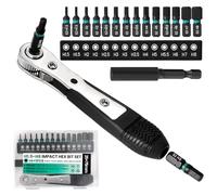 CYLBAQ 16PCS Allen Key Drill Bit Set - 1/4" Hex Shank S2 Steel Metric Allen Bits H1.5-H8, 25mm Long with 75mm Bit Holder & Mini Ratchet Wrench