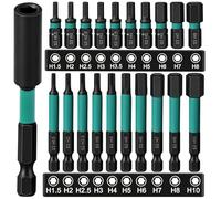 CYLBAQ 21PCS Impact Drill Allen Key Bit Set 25mm+60mm Long, Hex Bit Set H1.5-H10 Metric Hex Impact Screwdriver Driver Bits,1/4" Allen Shank S2 Steel Bits with Magnetic Bit Holder