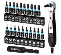 CYLBAQ 22PCS Screwdriver Bit Set, 25mm Triangle Screwdriver Set TA12-30, Square Drive Bits #1,2,3,4,5 with 1/4" Bit Holder and Small Ratchet Set, S2 Steel Magnetic 1/4 Hex Impact Drill Bit Set