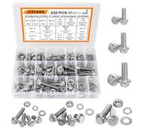 CYLBAQ Flange Nut and Bolt Set M6 M8 M10, 232PCS Flanged Hex Bolts With Flat & Lock Washers, 304 Stainless Steel Hexagon Head Nut and Bolt Sets M6-1.0 M8-1.25 M10-1.5