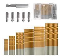 CYLBAQ HSS Drill Bit Sets with Phillips Cross Head Screwdriver Bit Set, 60pcs 1-3.5mm Titanium Coated Twist Drill Bits Set and 5pcs 25mm PH2 1/4’’ Hex Shank Screwdriver Bit with 60mm Bit Holder