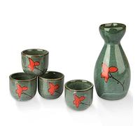 CYLBAQ Sake Cup Set, 5 Piece Japanese Sake Set (150ML Bottle & 40ML Cup) Traditional Hand Painted Porcelain Pottery Foggy Style Ceramic Wine Glasses Crafts Sake Saki Set Sake Bottle Saki Cups