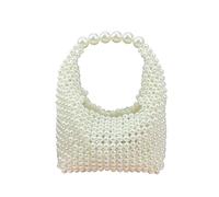 CYLDHM Hollow Out Bag Handmade Beaded Mesh Shoulder Pearl Woven Carry For Wedding Date Evening Daily City Outings-beige