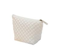 CYLDHMMakeup Bag Satin -Quilted Cosmetic Pouch Zipper-up Glossy Storage Bag-White